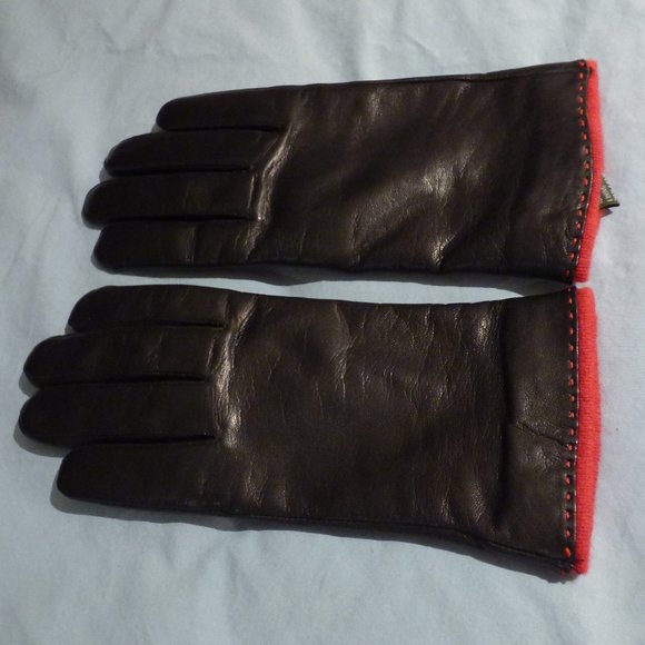 Ralph Lauren Black leather gloves, red trim, M - Picture 2 of 6